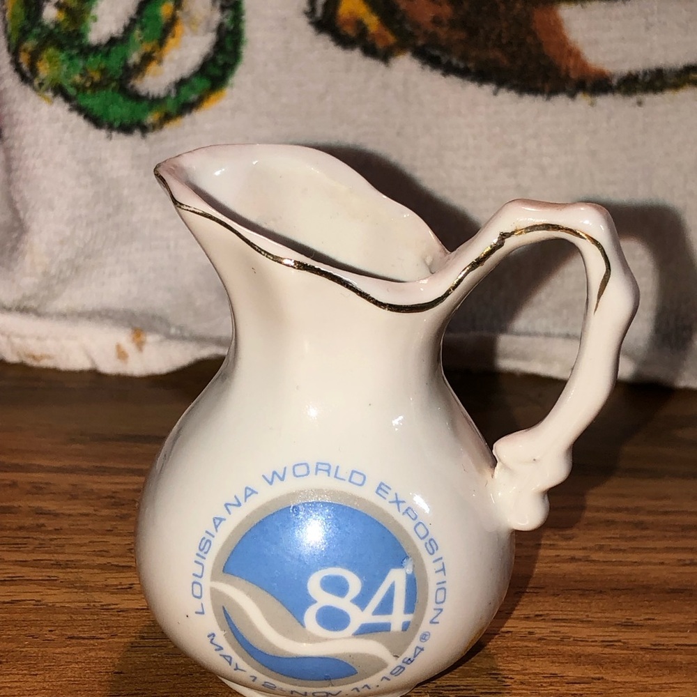 Louisiana World Exposition 1984 White and Blue Ceramic Pitcher